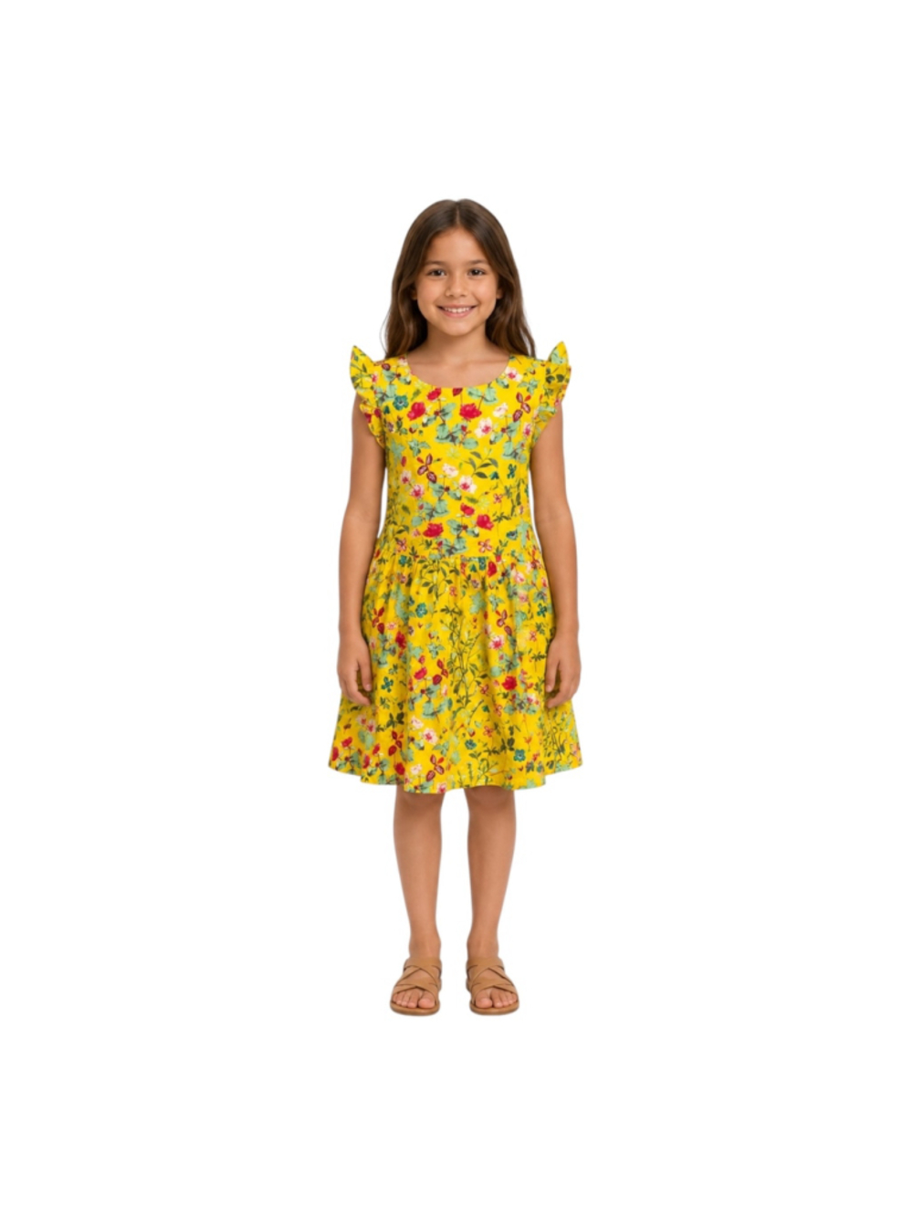 GapKids Girls Size 8 Yellow Floral Cotton Flutter Sleeve Dress